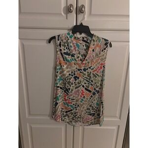 NIC+ZOE Sleeveless‎ V-Neck Abstract Print Blouse Top Size S